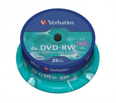 VERBATIM DVD-RW lemez, újraírható, 4,7GB, 4x, hengeren
